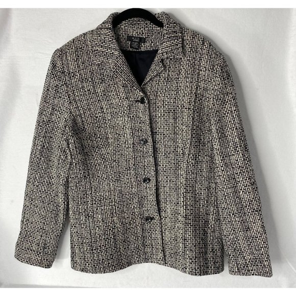 M.I.C. Studio Black White Silk Tweed Jacket Blazer Womens Size 14 - Picture 2 of 8